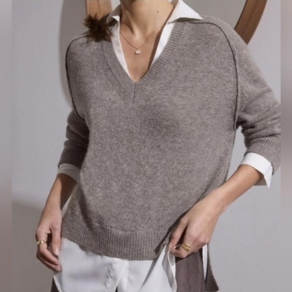 Brochu Walker The Looker Layered V-Neck Cashmere and Wool Sweater Size XS